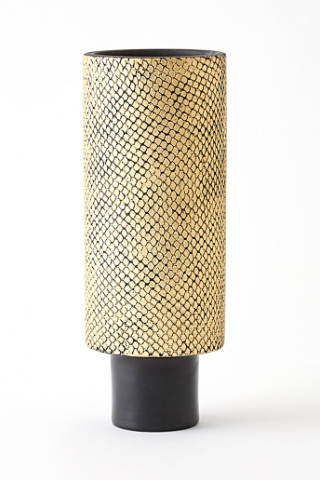 Gava Footed Vase - Matte Black/Gold Metallic